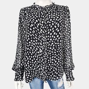 Joie Long Sleeve Button Down Ruffed Accent Blouse Size L